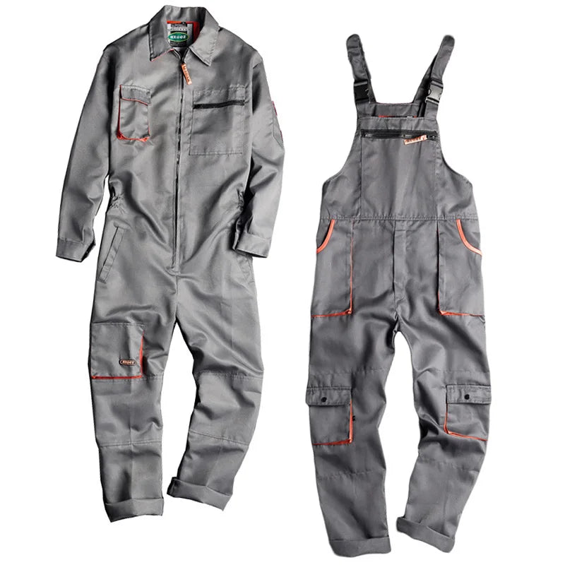 Men Long Sleeve Cargo Overalls Bib Pants Zipper Pockets Rompers Jumpsuit Fashion Labor Casual Coveralls Plus Size S-4XL