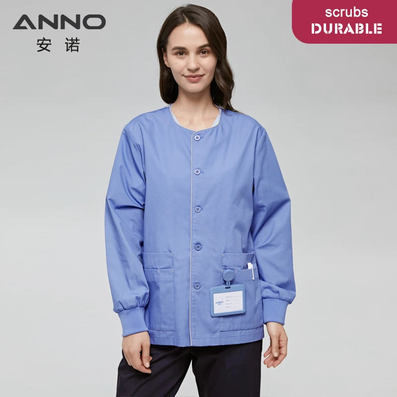 Long Sleeves Scrubs Jacket Pretty Outfit Nurse Out Coat Doctor Shirt Hospital Nursing Staff Uniforms Autumn Winter Work Wear