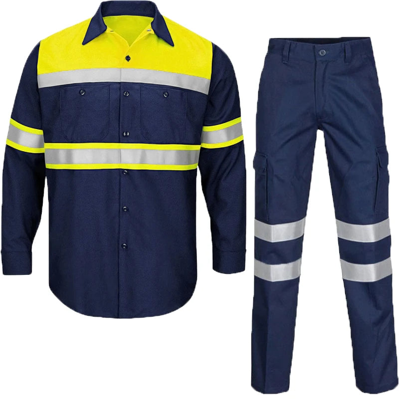 Summer Cotton Work Clothing Hi Vis Long Sleeves Reflective Safety Working Uniform Porter Construction Worker Coverall Electric