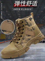 Labor Protection Shoes Men Camouflage Attack Shield and Anti-Stab Wear-Resistant Steel Toe Cap Soft Bottom Breathable High-Top Safety Work Women All Year Round Autumn and Winter