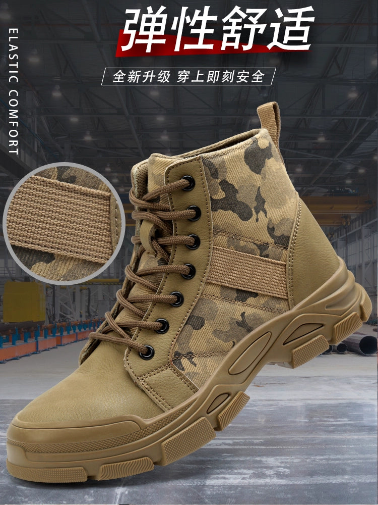 Labor Protection Shoes Men Camouflage Attack Shield and Anti-Stab Wear-Resistant Steel Toe Cap Soft Bottom Breathable High-Top Safety Work Women All Year Round Autumn and Winter