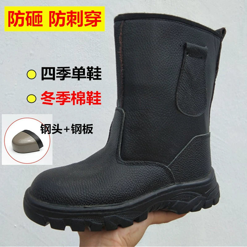 High-Cut Long-Tube Construction Site Winter Fleece-Lined Safety Shoes