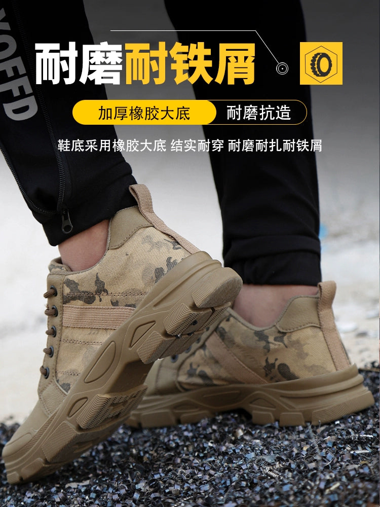 Labor Protection Shoes Men Camouflage Attack Shield and Anti-Stab Wear-Resistant Steel Toe Cap Soft Bottom Breathable High-Top Safety Work Women All Year Round Autumn and Winter