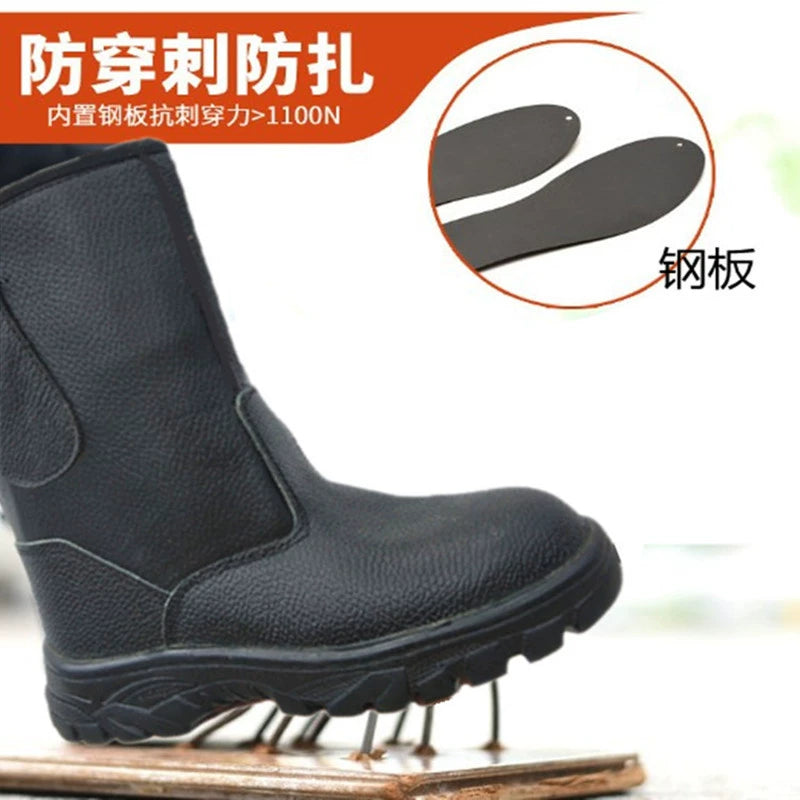 High-Cut Long-Tube Construction Site Winter Fleece-Lined Safety Shoes