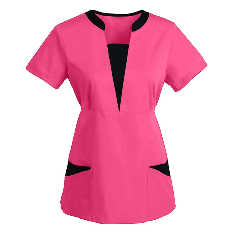 Korean Version SPA Uniforms Women Beauty Salon Scrubs Tops Slim Fit Healthcare Tunic Short Sleeve Patchwork Blouses Wholesale