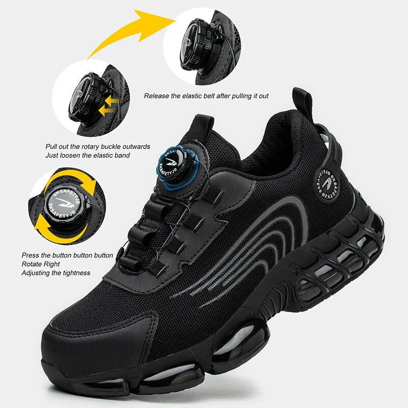 Men's Safety Shoes with Rotating Buttons,working Sports Shoes, Protective Boots, Parker Steel Shoes,casual Ring Shoes.