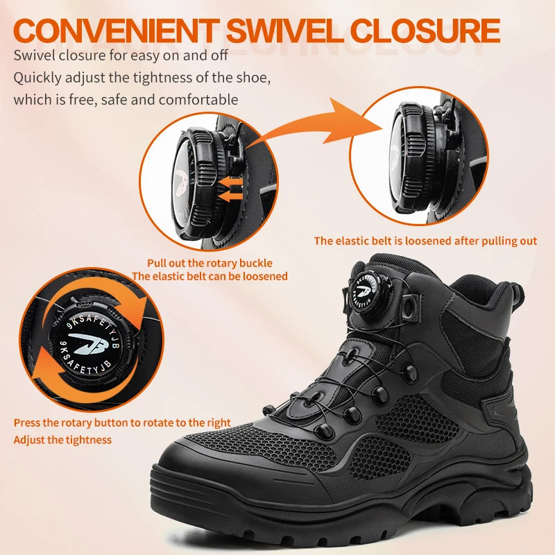 Rotary Buckle New Safety Boots Men Work Sneakers Indestructible Shoes Steel Toe Protective Anti-smash Anti-puncture Safety Shoes