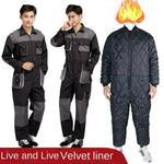 Men & Women's Four Seasons Long Sleeve Overalls One-piece Work Clothes Coveralls Suit Pockets Cargo Jumpsuit - Black& Grey S-4XL