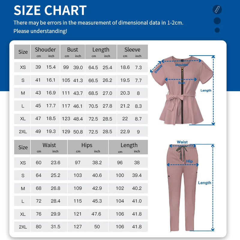 Women Scrubs set,zipper collar beauty clothes,high quality anti wrinkle medical uniforms,soft comfortable fashion nurse workwear