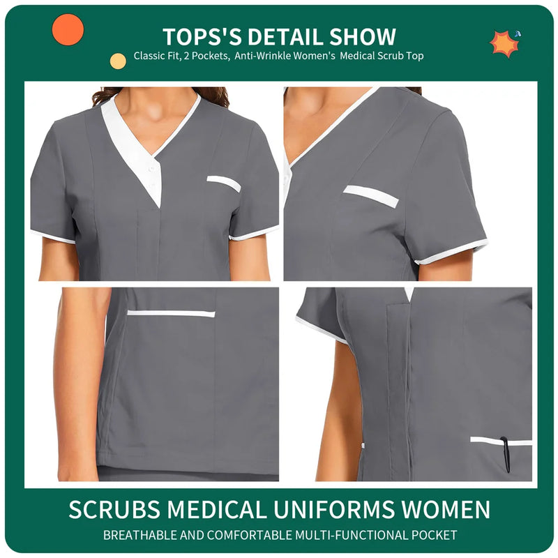 Pharmacist Dentist Veterinary Nurse New Tops Fashion Slim Beauty Salon Scrub Clothes Spa Uniform Pet Lab Blouse Medical Uniform