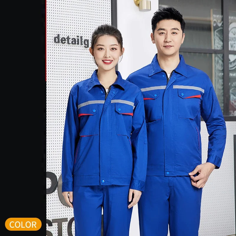 Summer 100% Cotton Work Clothing for men reflective stripe safety worker Coveralls mechanical repairman Labor Uniforms engineer