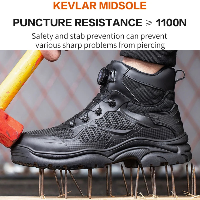 Rotary Buckle New Safety Boots Men Work Sneakers Indestructible Shoes Steel Toe Protective Anti-smash Anti-puncture Safety Shoes