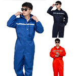 Unisex Workwear Reflective Zipper Pockets Unisex Work Overalls Hooded Drawstring Safety Coveralls for Auto Repairmen for Working