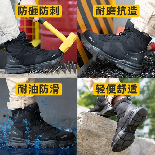 Male Work Boots Indestructible Safety Shoes Men Steel Toe Puncture-Proof Work Sneakers Male Shoes For Adult Work Shoes