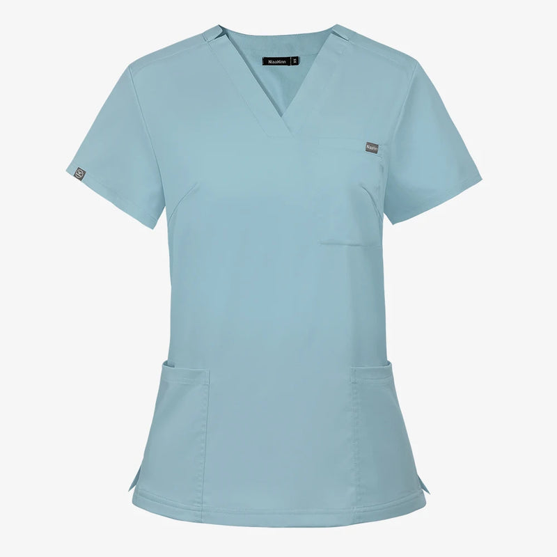 Uniform Nurse Women Scrubs Tops Medical Pocket Uniform Men Short Sleeve V-neck Nursing Shirt Lab Spa Blouse Medical Accessories