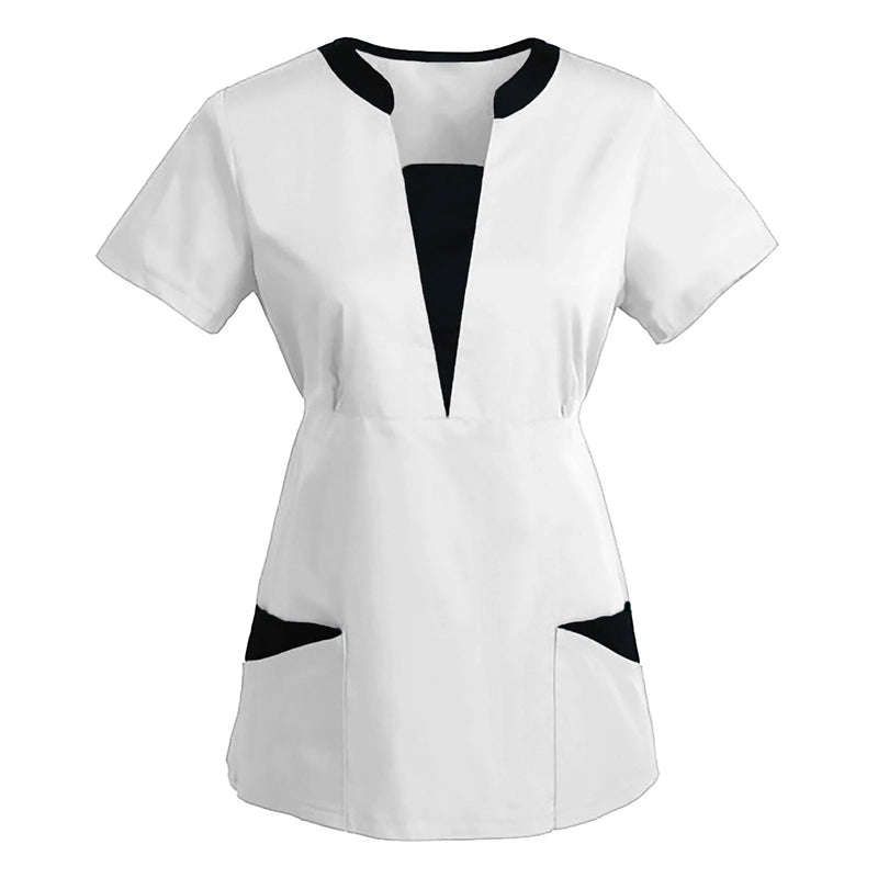 Korean Version SPA Uniforms Women Beauty Salon Scrubs Tops Slim Fit Healthcare Tunic Short Sleeve Patchwork Blouses Wholesale