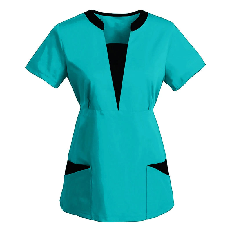 Korean Version SPA Uniforms Women Beauty Salon Scrubs Tops Slim Fit Healthcare Tunic Short Sleeve Patchwork Blouses Wholesale