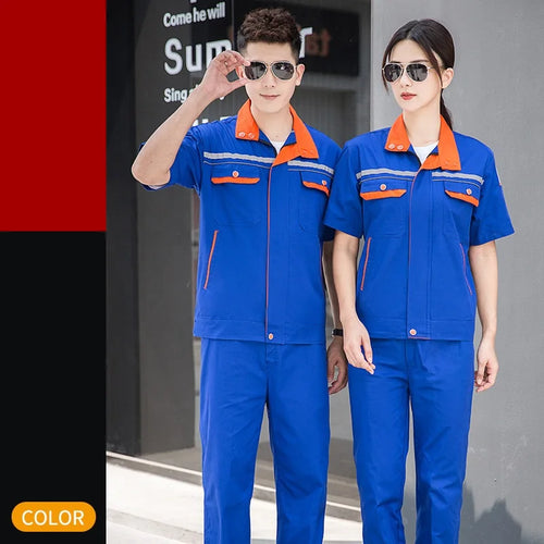 Summer Worker Clothing Breathable Contrast Color Fashion Working Uniforms Repairman Worker Coveralls One Set Working Suits 4xl