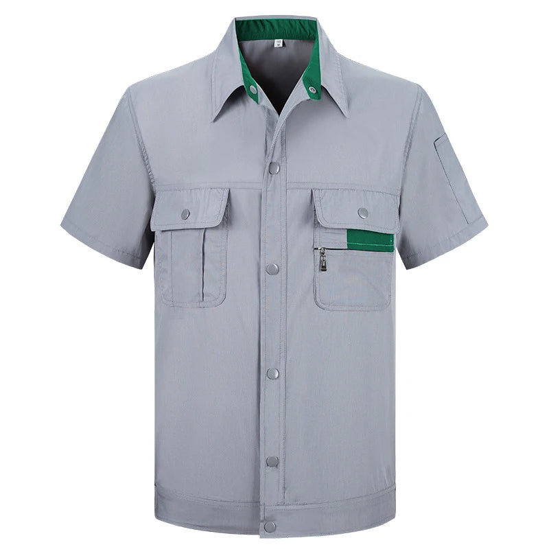 Summer Work Clothing Men's Short Sleeves Thin Worker Coveralls Workwear Labor Protection Clothing Tops Mechanic Repair Uniforms