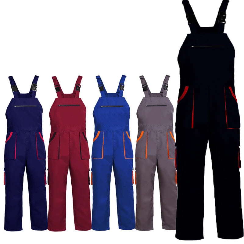 Bib Overalls Men's Work Clothes Plus Size Protective Coveralls Strap Jumpsuit Multi Pockets Uniform Work Dungarees Cargo Pants