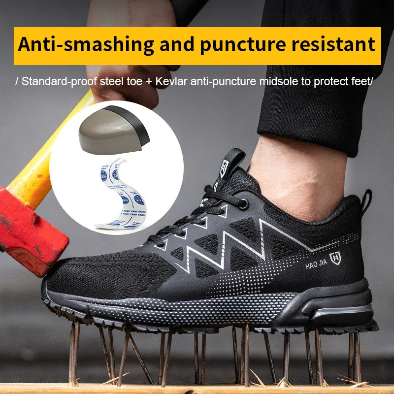 Safety Shoes Men Fashion Work Sneakers Steel Toe Shoes Work Boots Men Indestructible Shoes Puncture-Proof Protective Shoes New