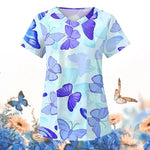 Healthcare Uniform Nurse Clinic Nursing Butterfly Workwear Hospital T-shirt Tops Short Sleeve Blouse Carer Working Women Medical